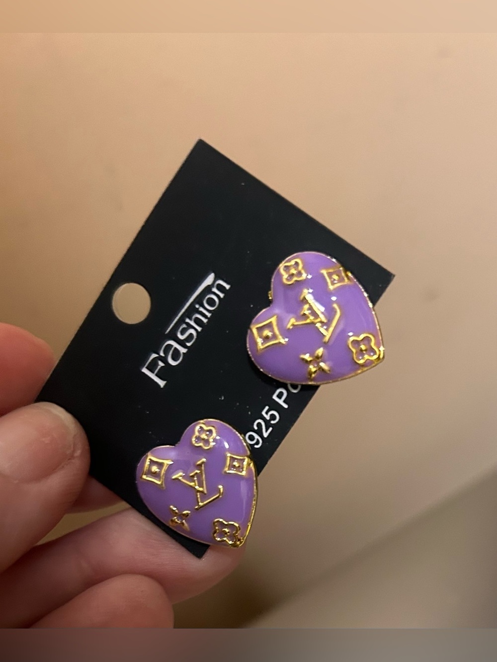 Purple Heart Stud Earrings with Gold Accents - Picture 5 of 5